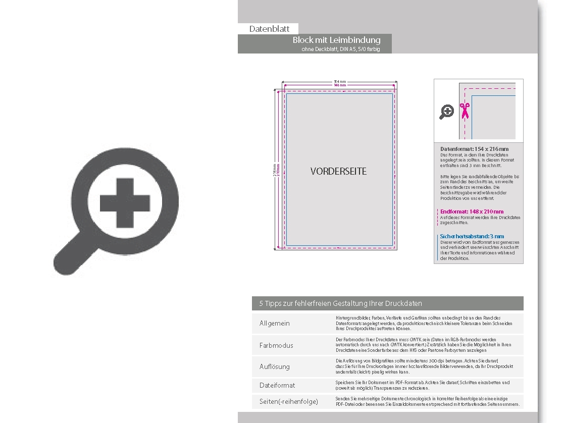 Product Bild block_mit_leimbindung__din_a5__10_blatt__5_0_farbig_einseitig_bedruckt_(cmyk_4-farbig_+_1_sonderfarbe_hks_oder_pantone)